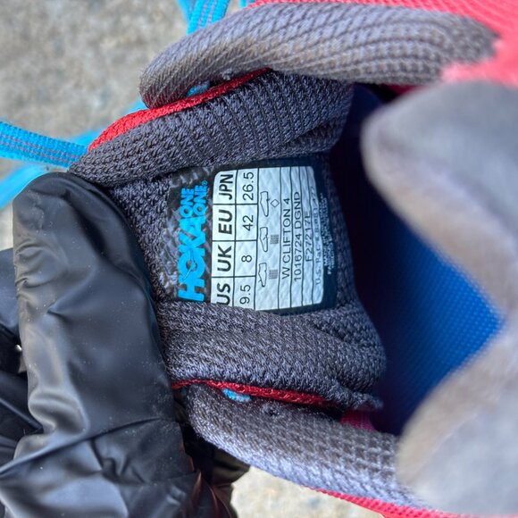 Hoka One One Clifton 4 Womens 9.5 Red Blue Running Walking Sneaker Trainers Gym - Picture 7 of 7